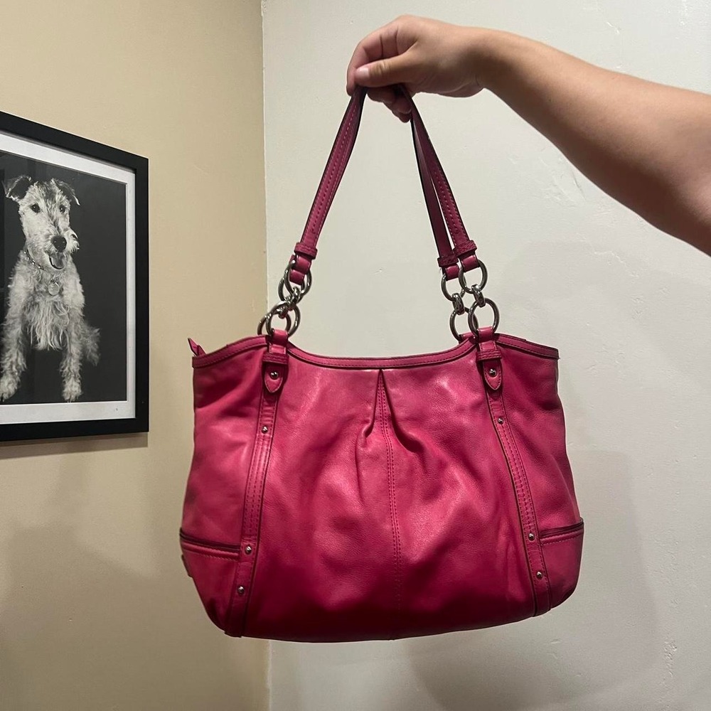 Y2K 2000s hot pink leather pleated coach alexandra shoulder bag / handbag